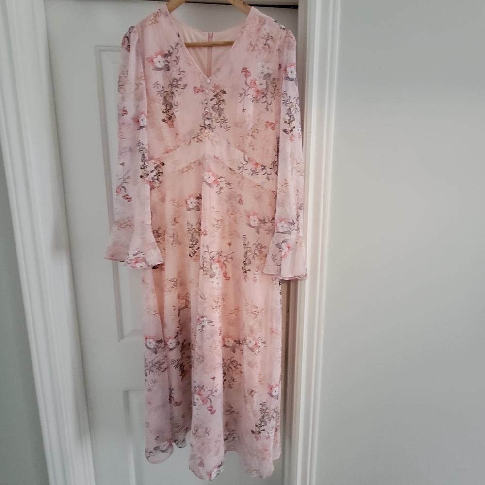 Dazy Pink and Gold Long Sleeve Maxi V-Neck Sundress Size US 2XL